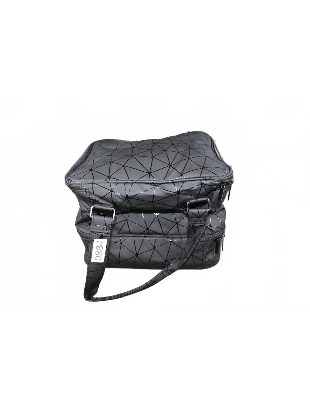 Black Geometric Insulated Makeup Bag Travel Cosmetic Case